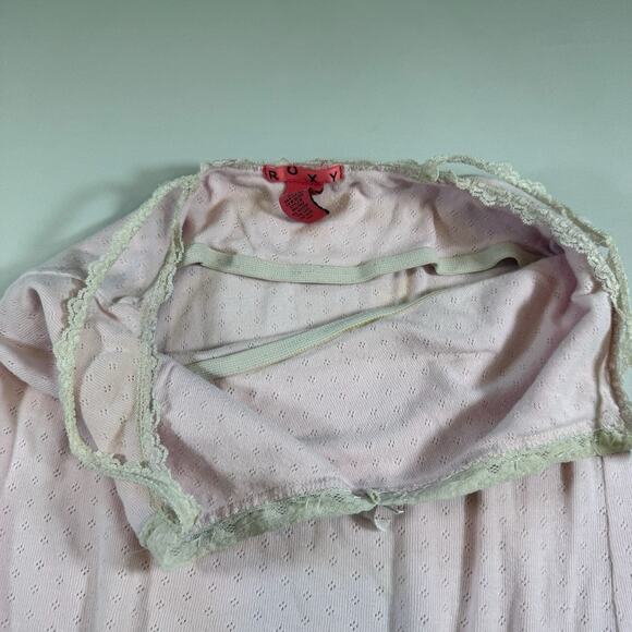 Roxy Vintage Y2K Eyelet Beaded Lace Slim Cami Preppy Tank Top - Pink Wms M - Picture 9 of 13